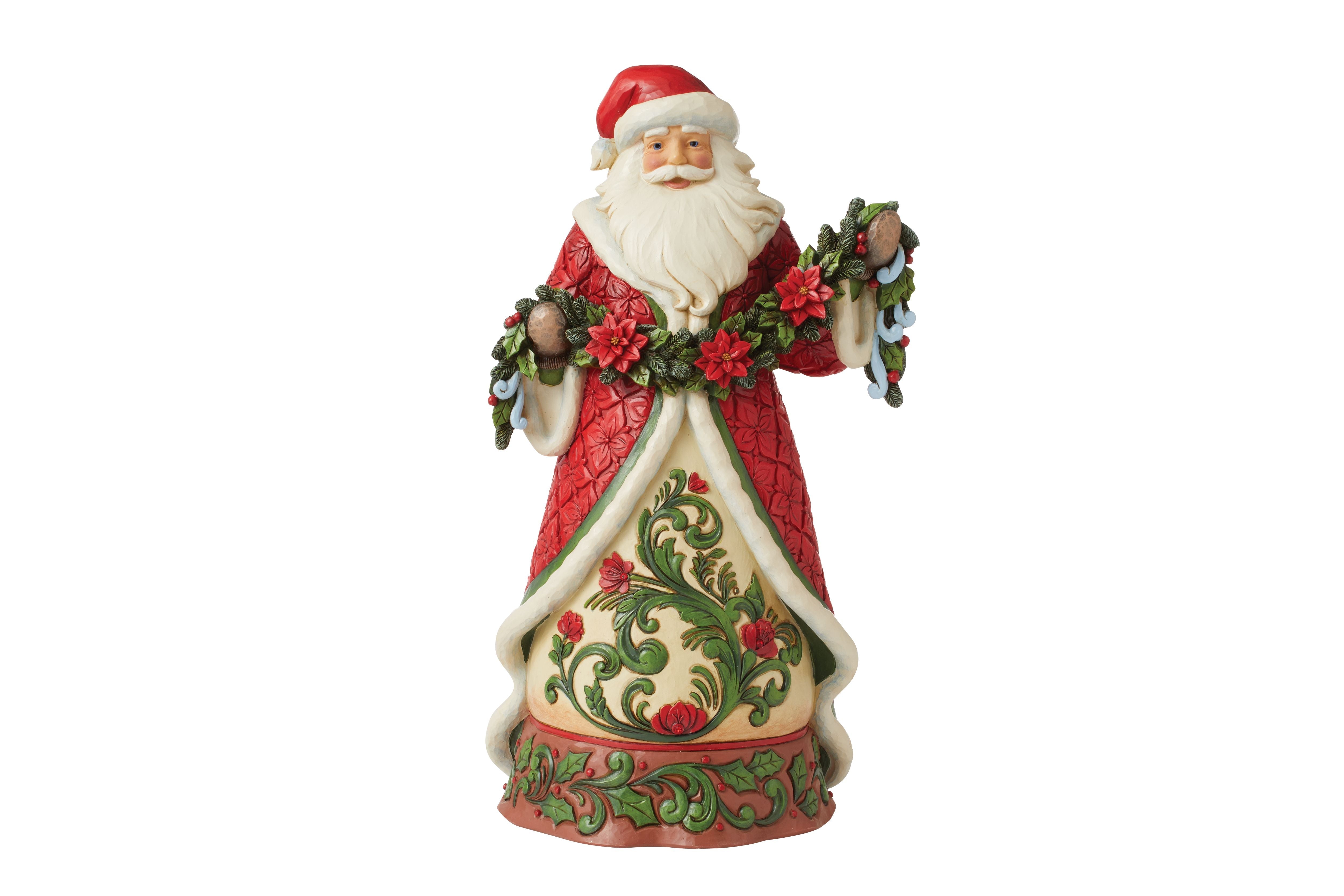 Seasonal Swag Santa with Poinsettia and Pine Garland