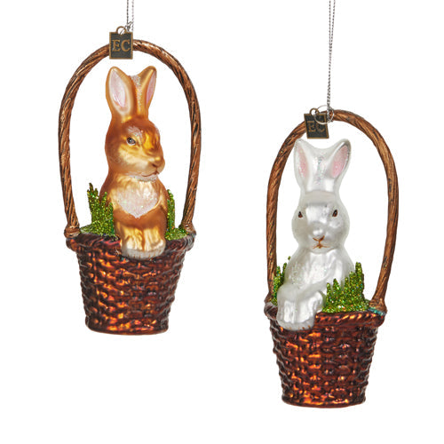 Easter Basket with Bunny Ornament 5.5" Set of 2 Assorted