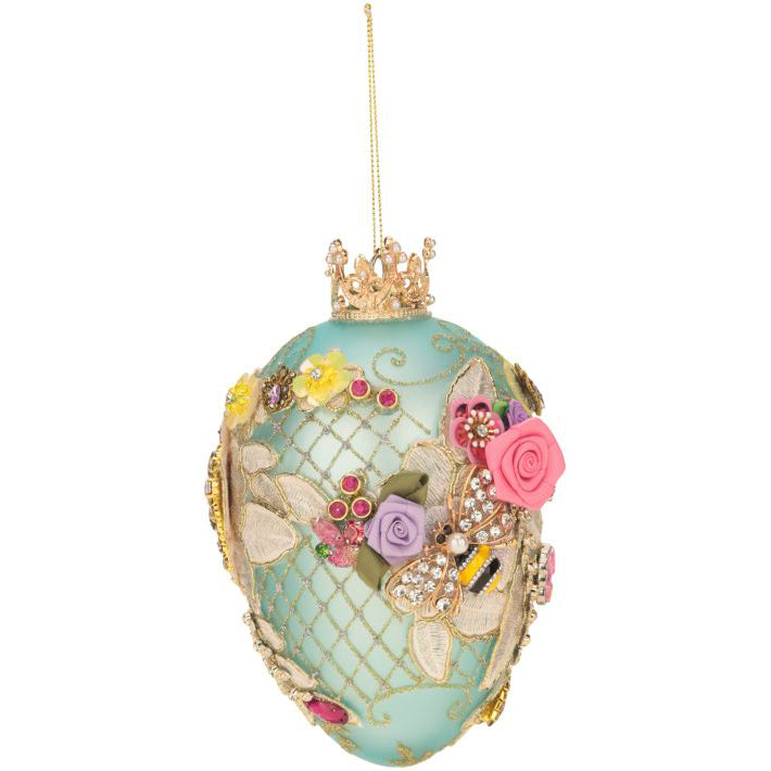 King's Jewels Faberge Jeweled Easter Egg Blue 7"
