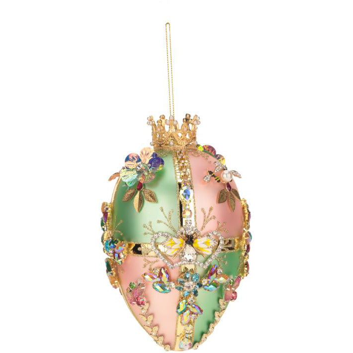 King's Jewels Faberge Jeweled Easter Egg Pink and Turquoise 7"