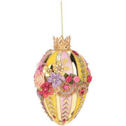 King's Jewels Faberge Jeweled Easter Egg Yellow and Lavender 7"