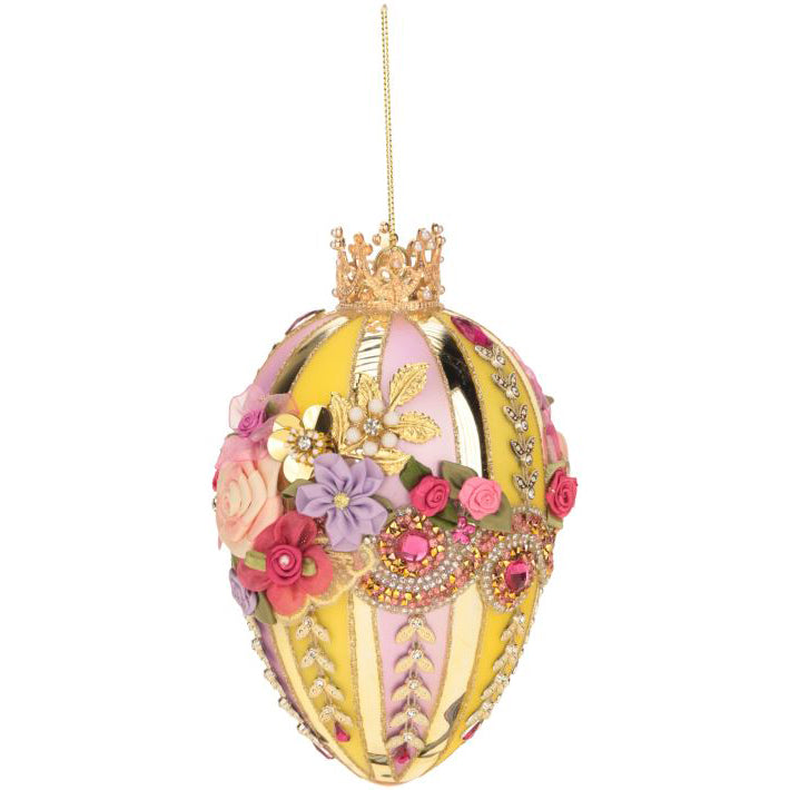 King's Jewels Faberge Jeweled Easter Egg Yellow and Lavender 7"
