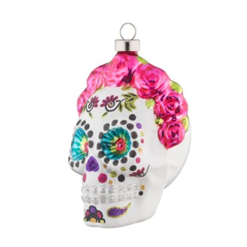 Dia De Los Muertos Rose Skull Ornament