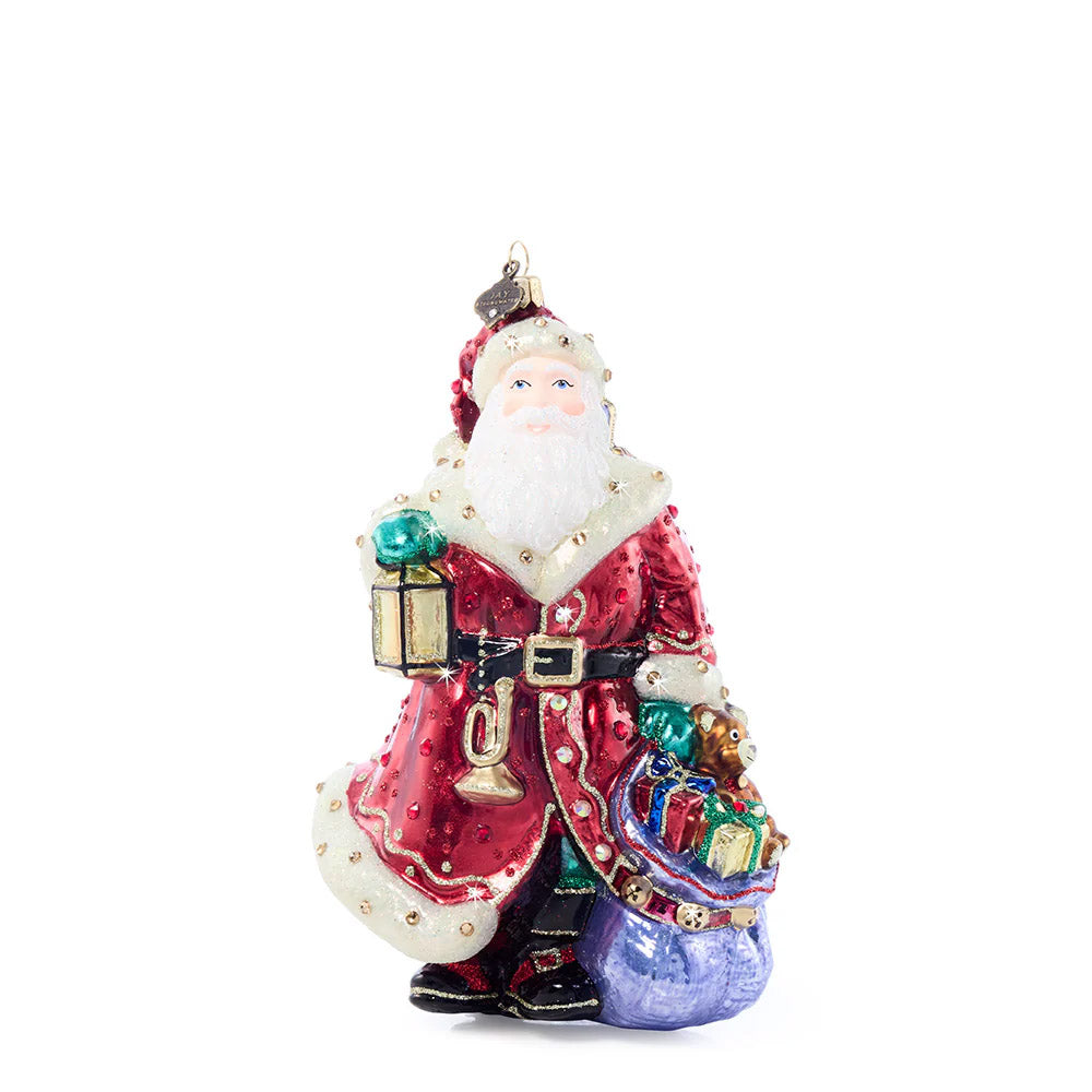 Bountiful Santa Glass Ornament