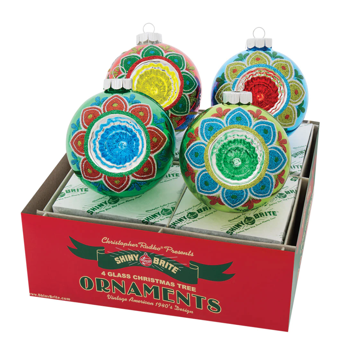 Holiday Splendor Rounds With Reflector Ornaments Set of 4 4"