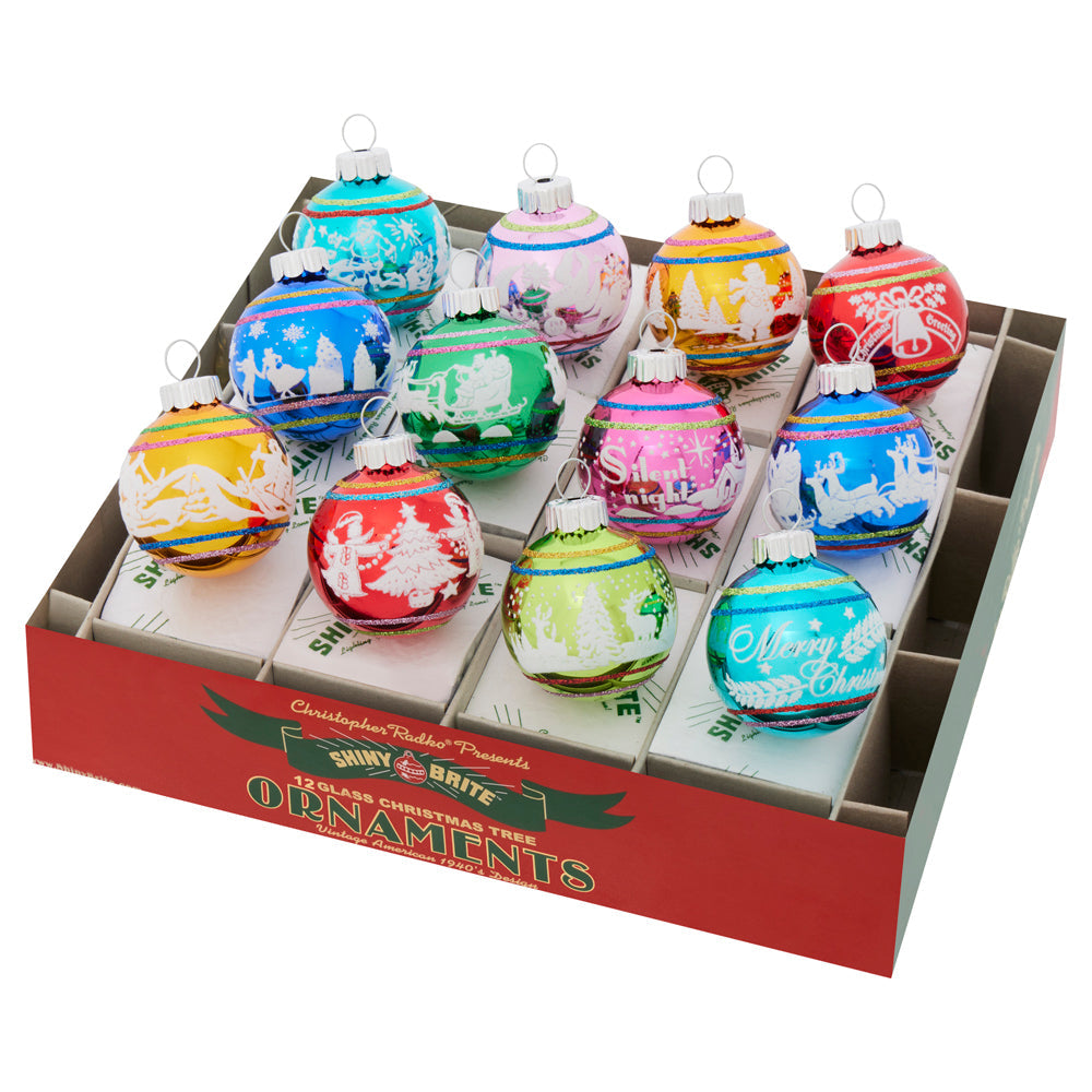 Christmas Confetti Signature Flocked Rounds Ornaments Set of 12 1.75"