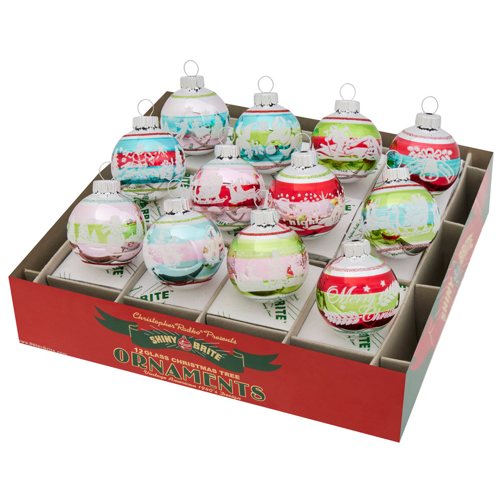 Festive Fete Signature Flocked Rounds Ornaments Set of 12 1.75"