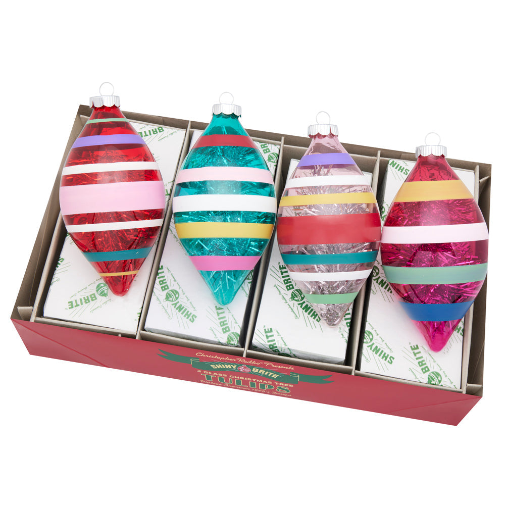 Vivid Vintage Tulips Ornaments 7" Set of 4