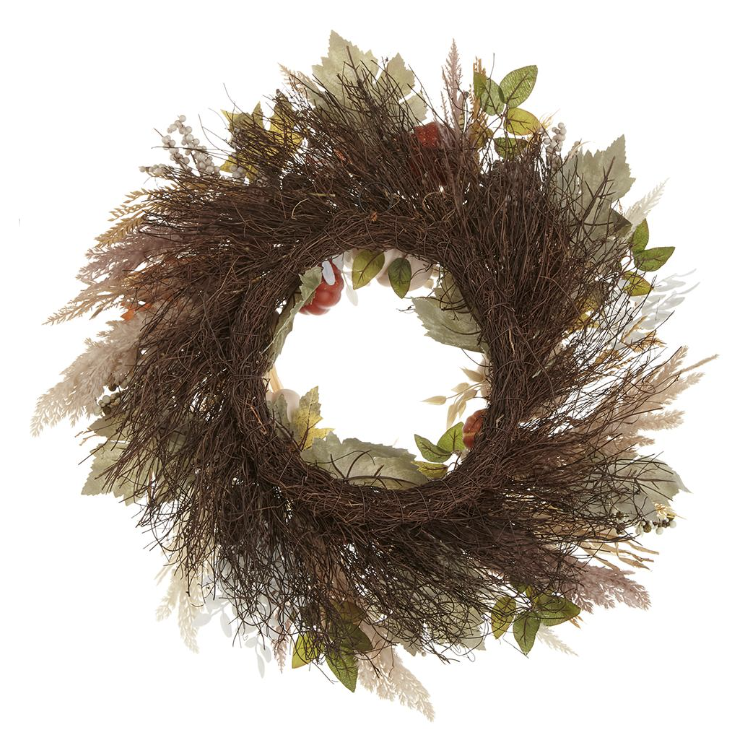 Pumpkin, Cone, Fern with Pampass Grass Wreath 28"