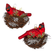 Cardinal in Nest Ornament 4.5" Set of 2