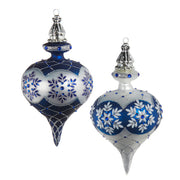 Colonial Blue Snowflake Finial Ornament 6.75" Set of 2