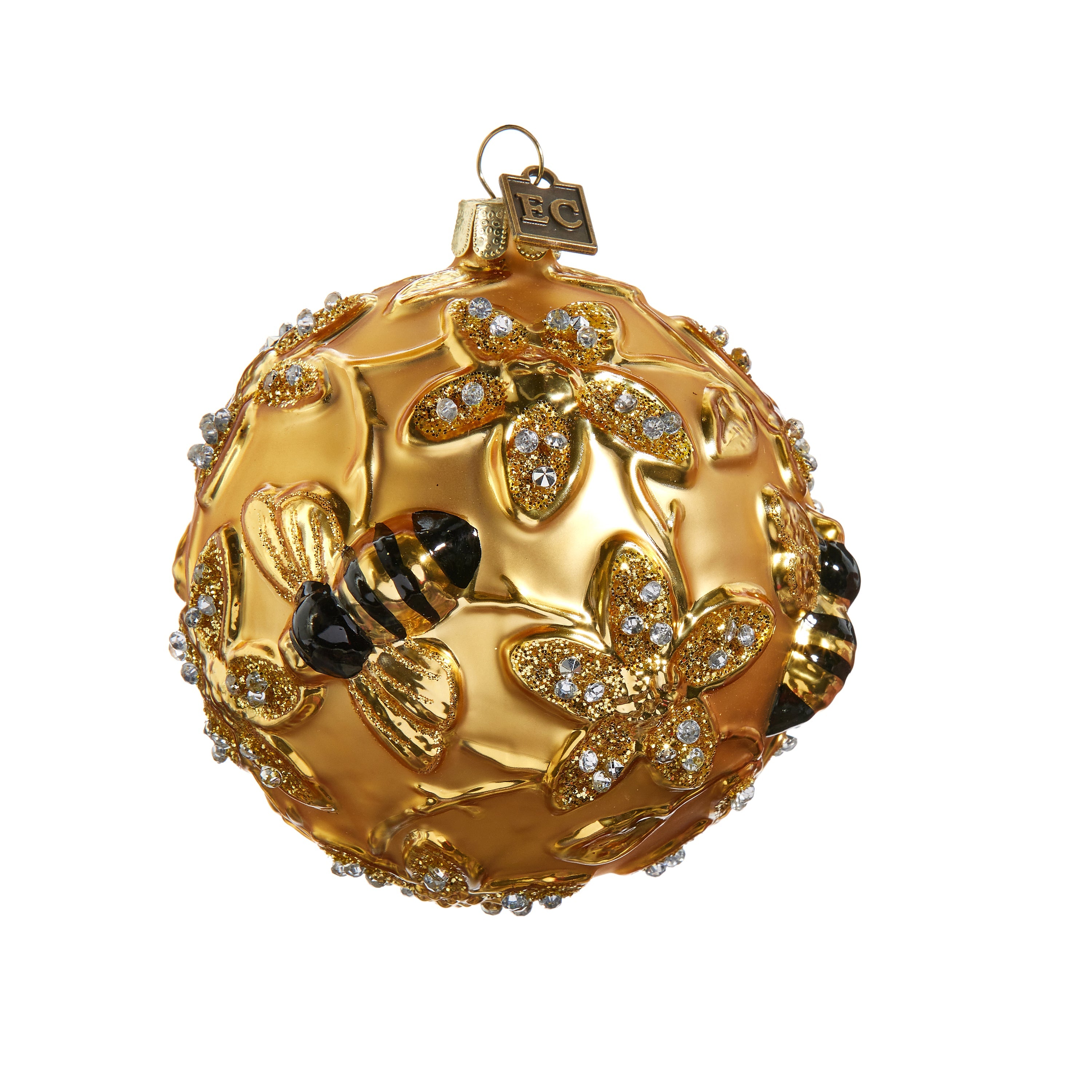 Gilded Bee Ball Ornament 3.5"