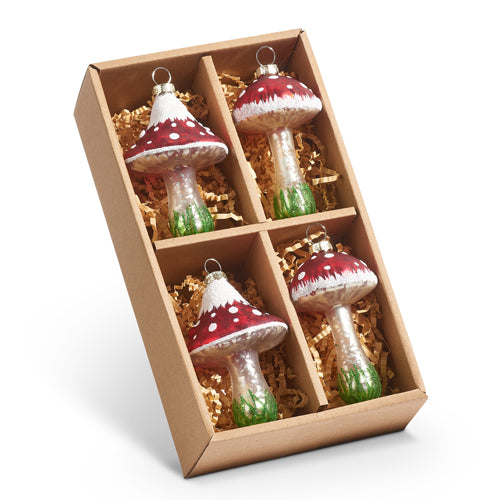 Red Mushroom Ornaments 3.5" Box of 4