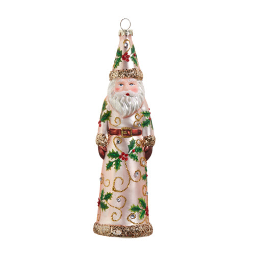 Holly Leaf Santa Ornament 7.5"