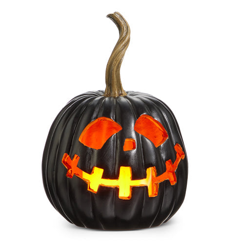 Haunted Lighted Black Jack O Lantern 8"