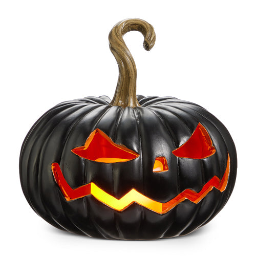 Spooky Lighted Black Jack O Lantern 8"