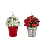 Bucket of Poinsettias Ornament 4" Set of 2