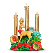 LED Lighted Retro Reindeer with Candle 14"