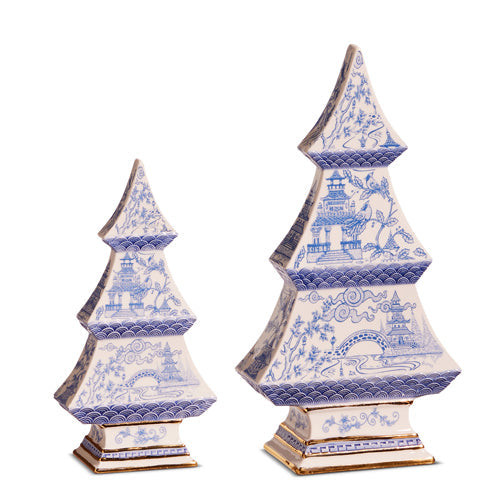 Blue Chinoiserie Trees 6.5" and 9" Set of 2