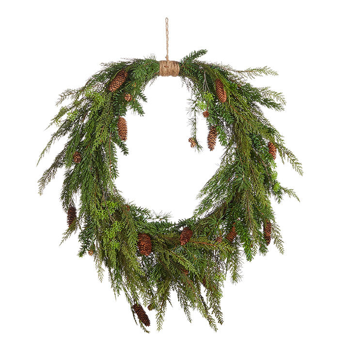 Oval Cedar and Pinecone Wreath 36"