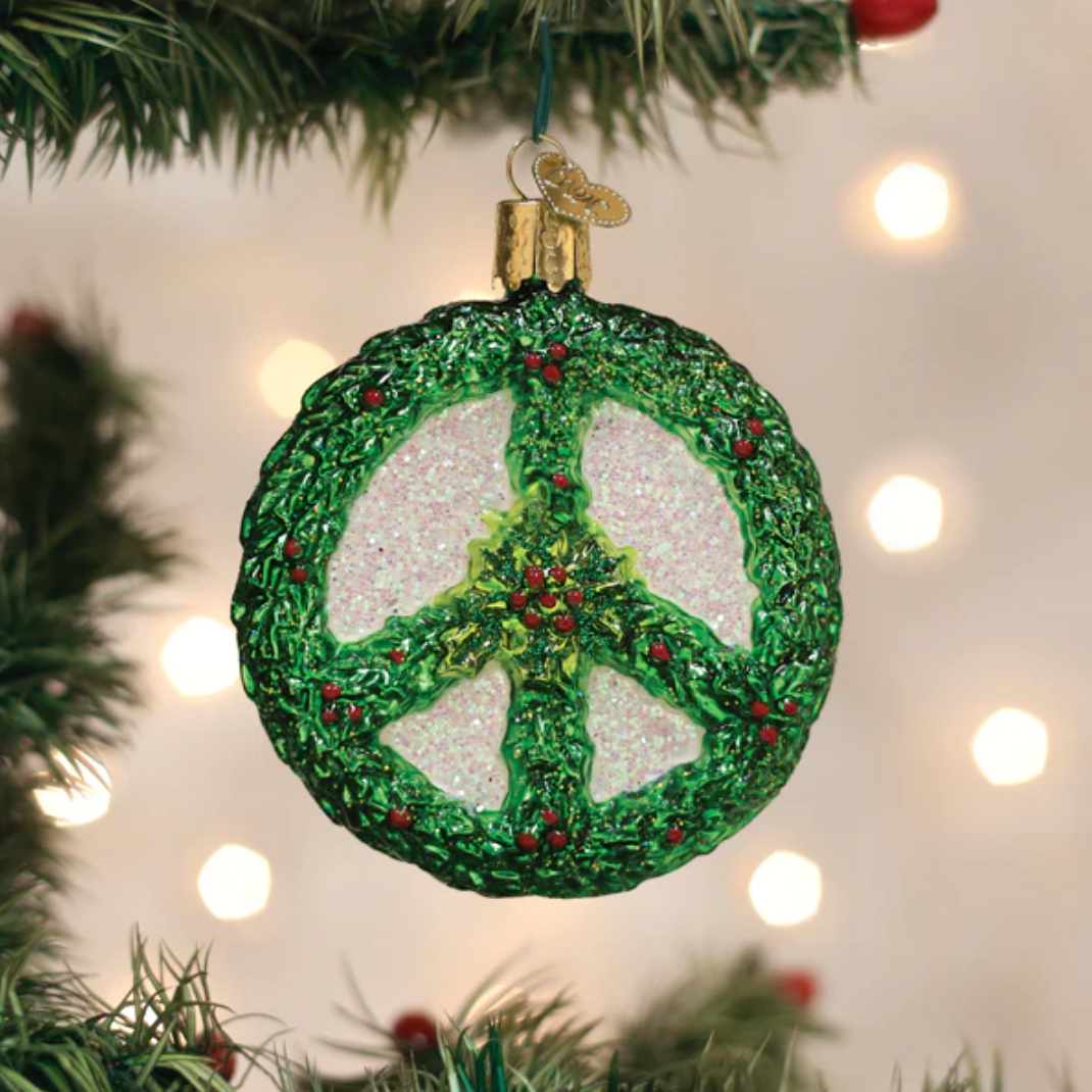 Holly Peace Symbol Ornament