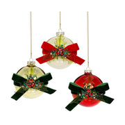 Velvet Holly Ornament 4" Set of 3 Assorted Styles