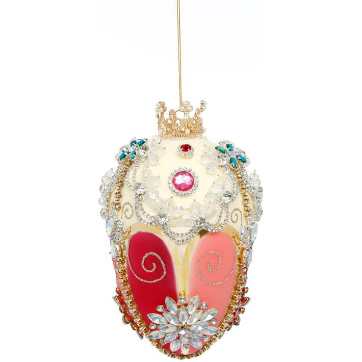 King's Jewels Faberge Jeweled Egg Ornament Ivory and Rose 7"
