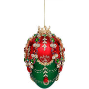 King's Jewels Faberge Jeweled Egg Ornament Green and Red 7"