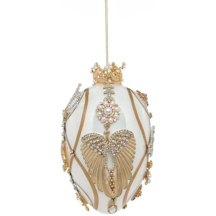 King's Jewels Faberge Jeweled Egg Ornament Ivory and Pearl 7"