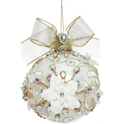 King's Jewels Ball Ornament Ivory and Pearl 5"
