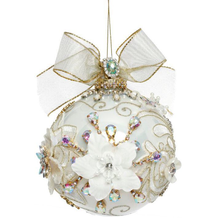 King's Jewels Ball Ornament Ivory and Pearl 5"
