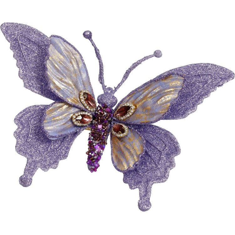 Glittered Jeweled Butterfly Clip Purple 7"