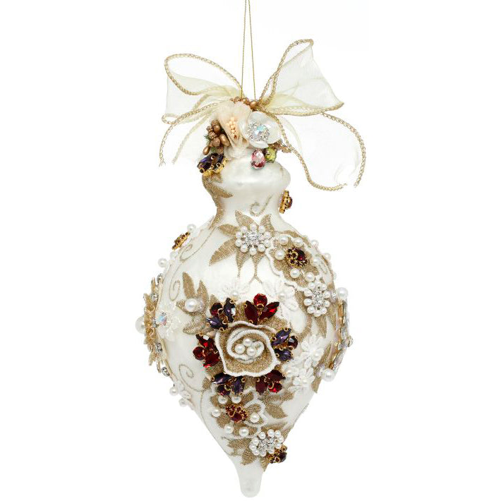 King's Jewels Finial Ornament Shiny Ivory and Pearl 8"