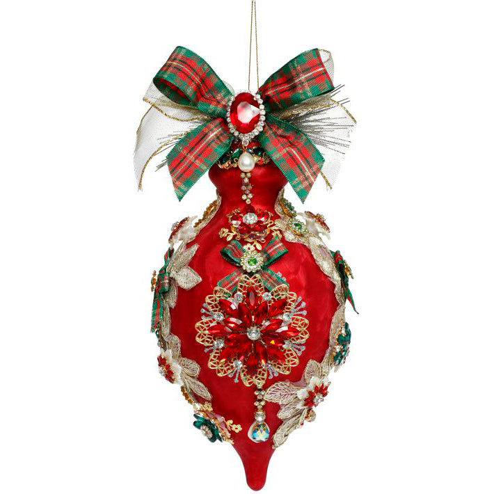 King's Jewels Finial Ornament Frosted Red 8"