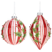 Holly Peppermint Ornament 4" Set of 2 Assorted