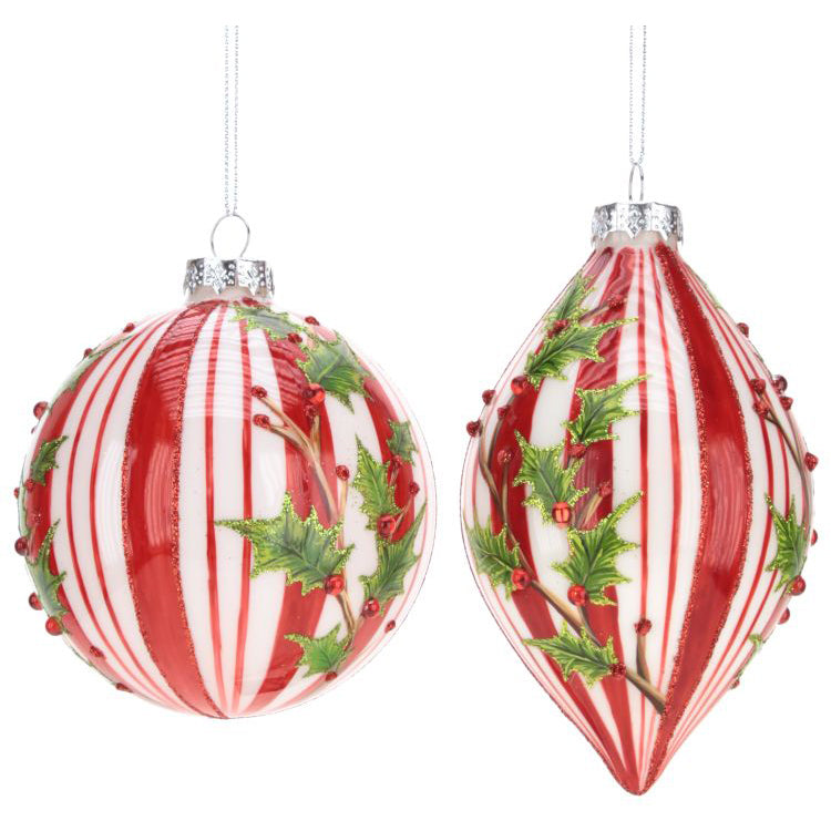 Holly Peppermint Ornament 4" Set of 2 Assorted
