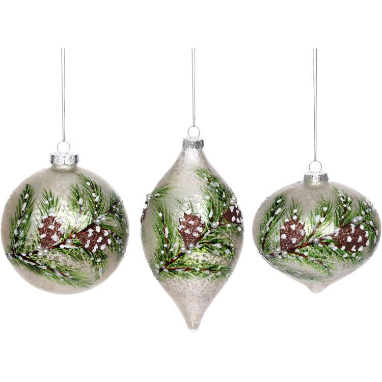 Iced Pinecone 4" Set of 3