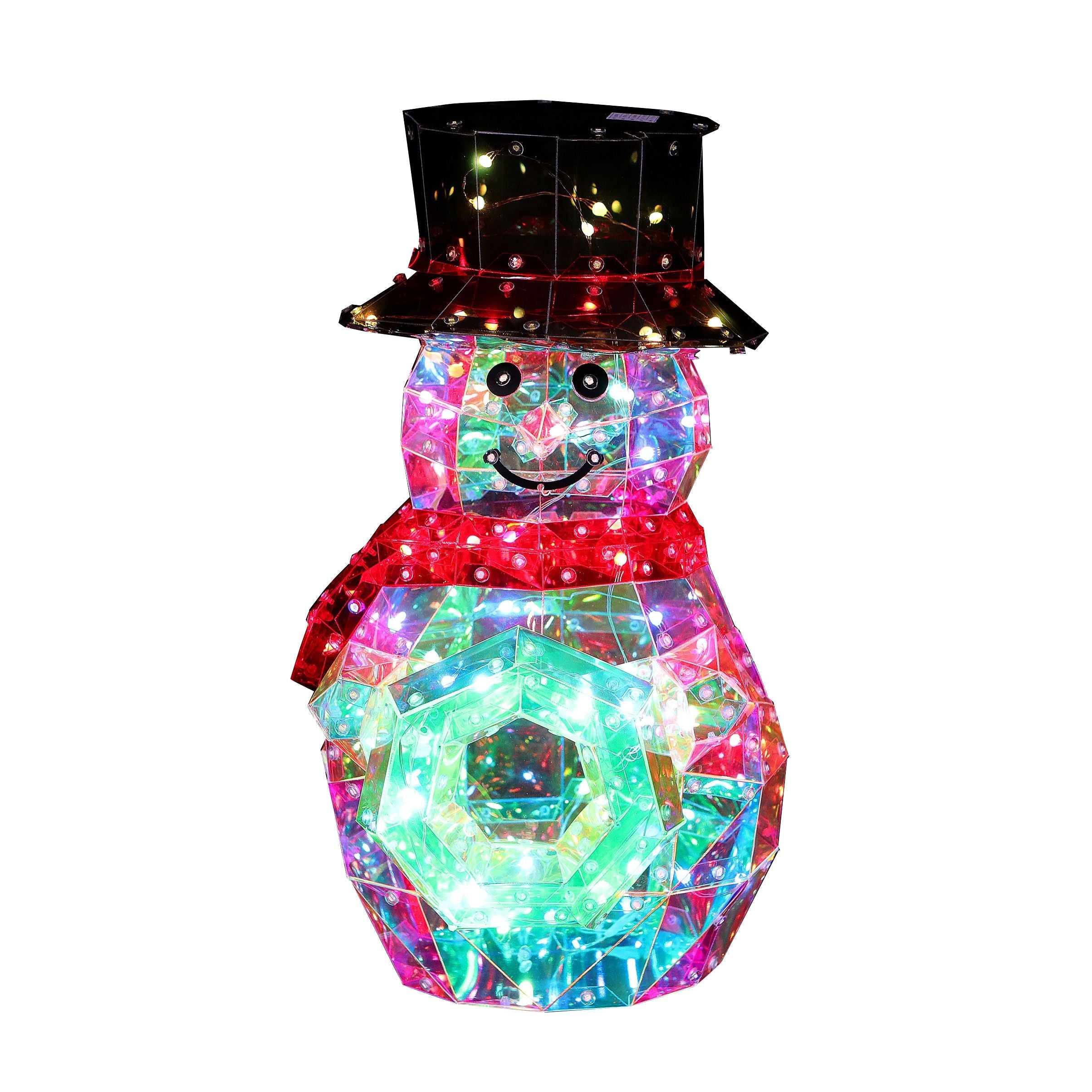 Lit Prism Snowman with Wreath Small