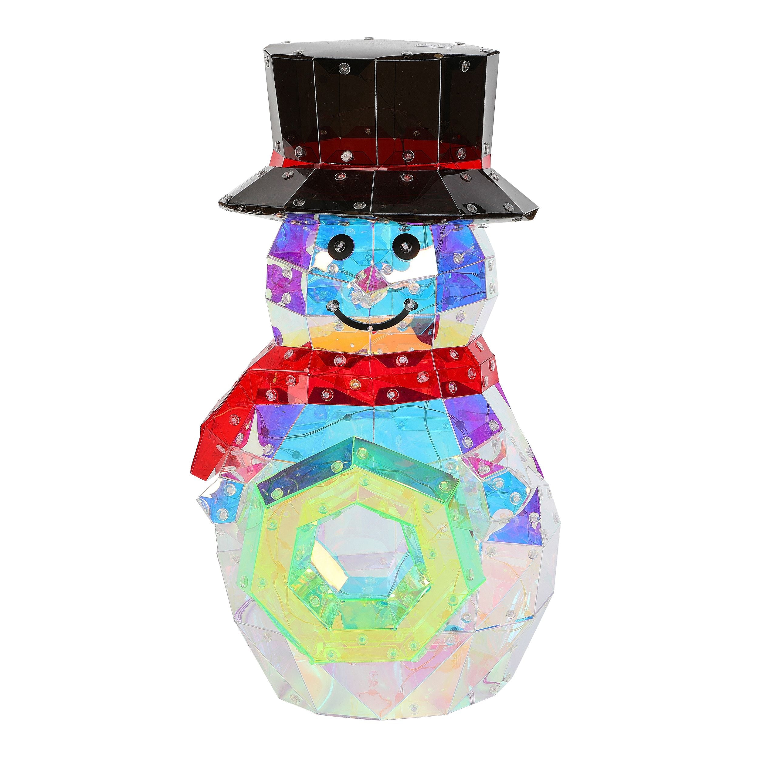 Lit Prism Snowman with Wreath Small