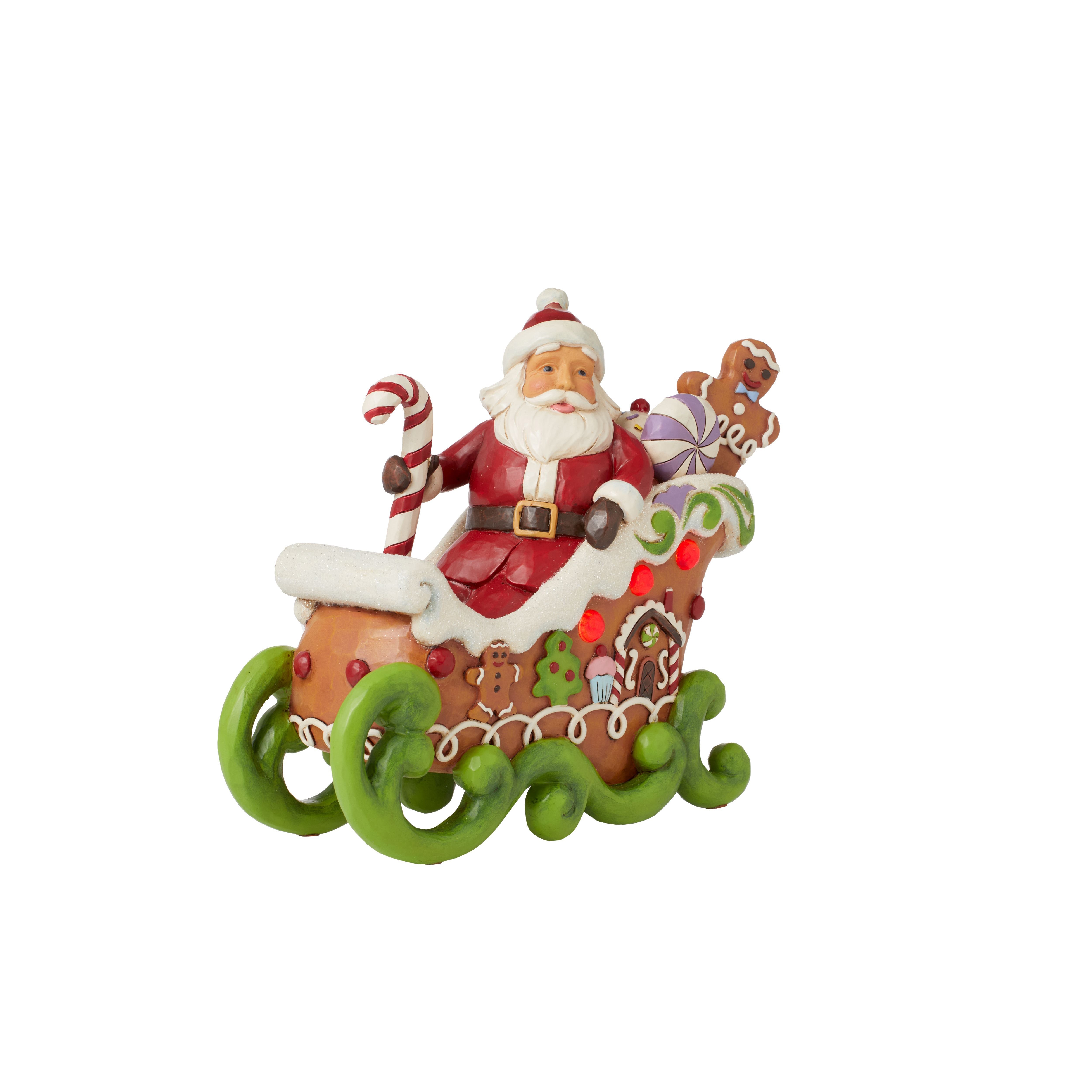 Sharing Sweet Holiday Cheer Gingerbread Santa in LED Lit Sleigh