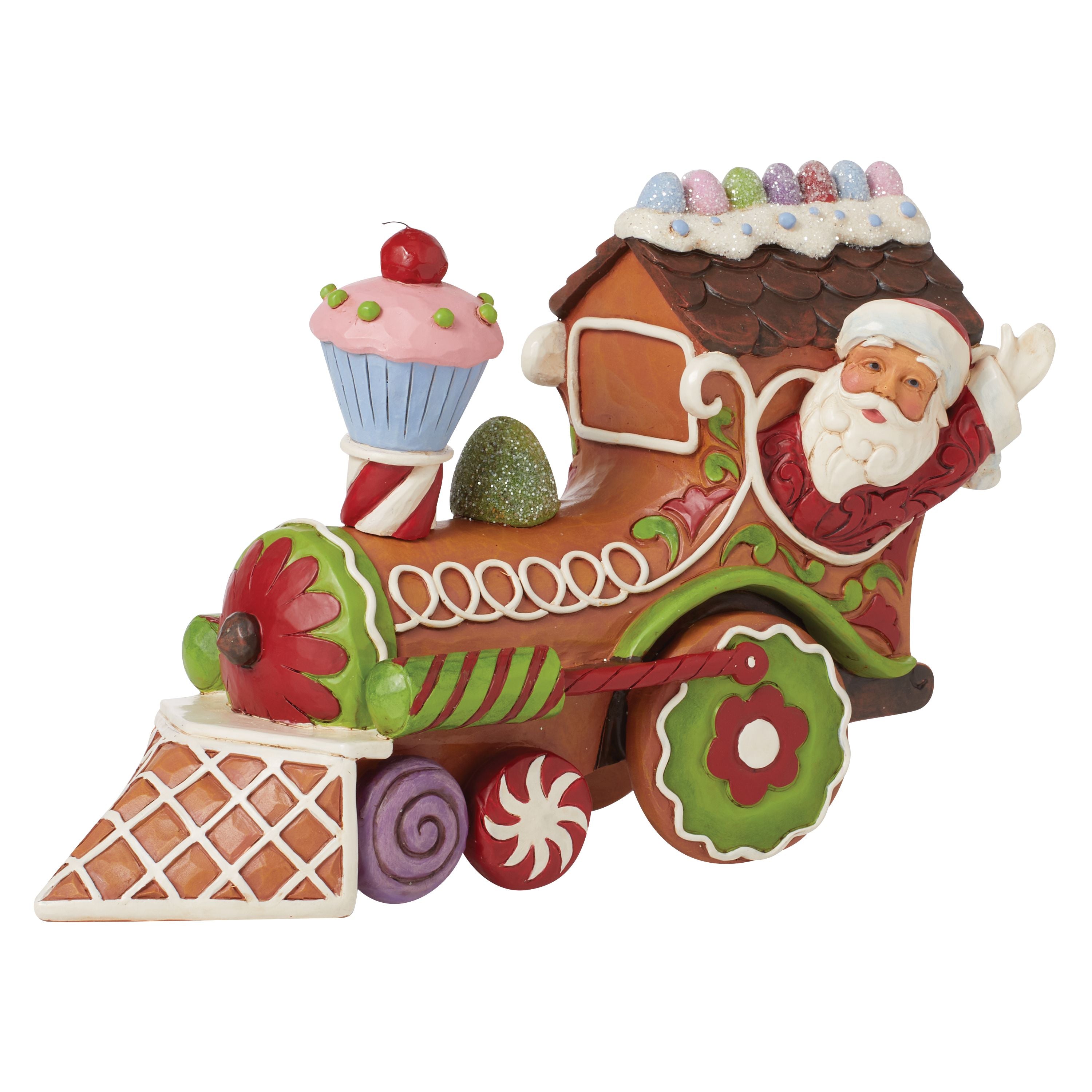 Santa's On His Way Gingerbead Santa in Train Engine