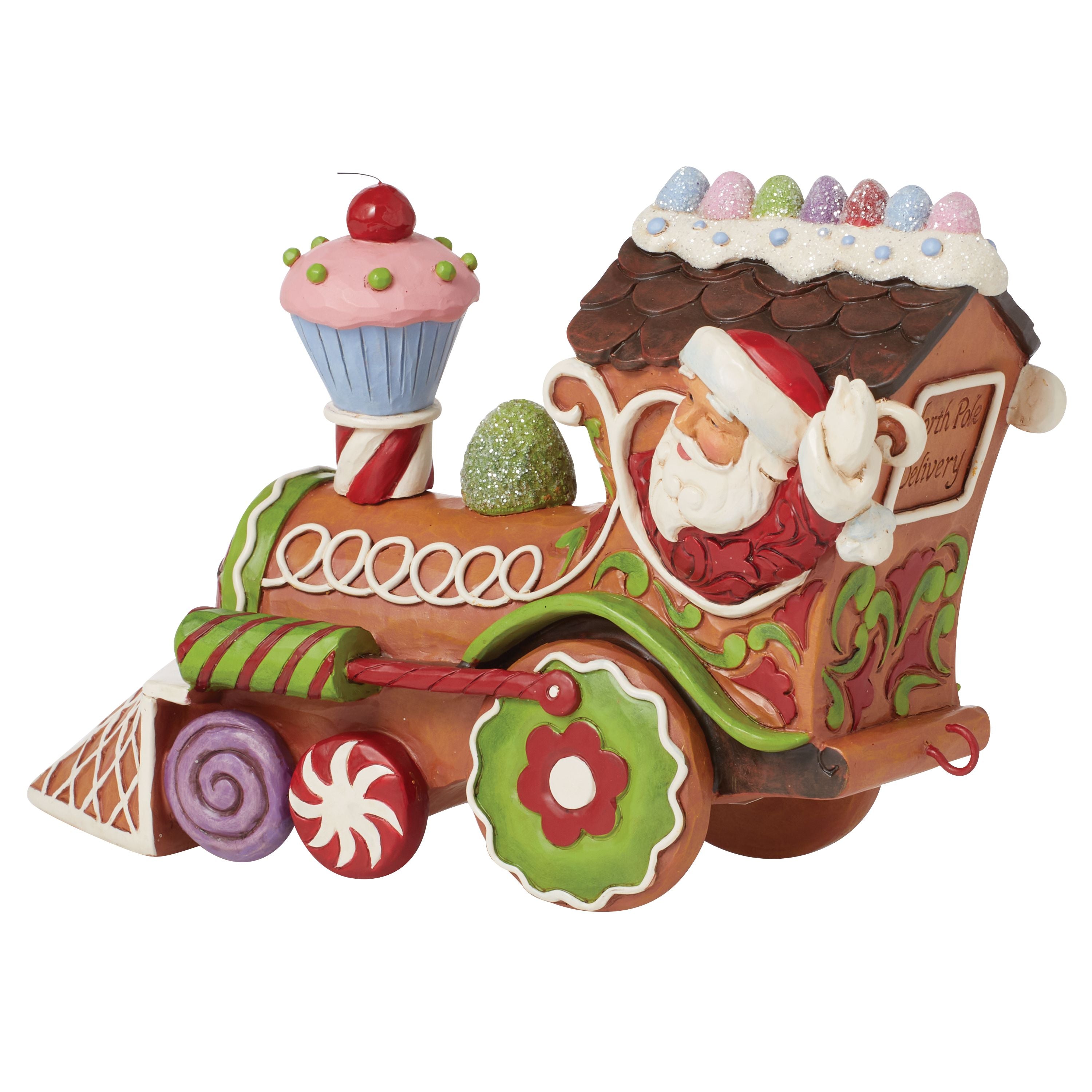 Santa's On His Way Gingerbead Santa in Train Engine