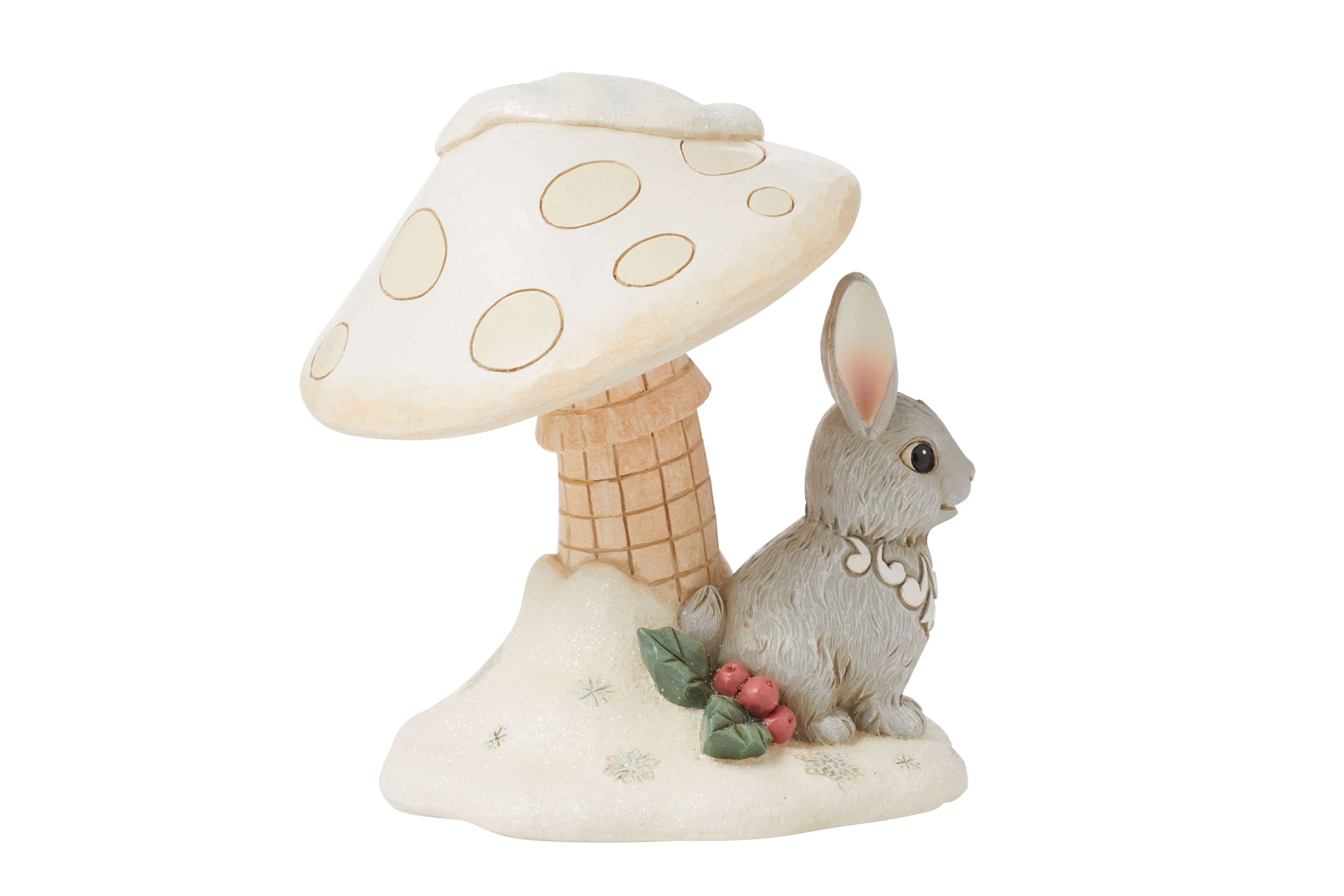 White Woodland Bunny with Mushroom