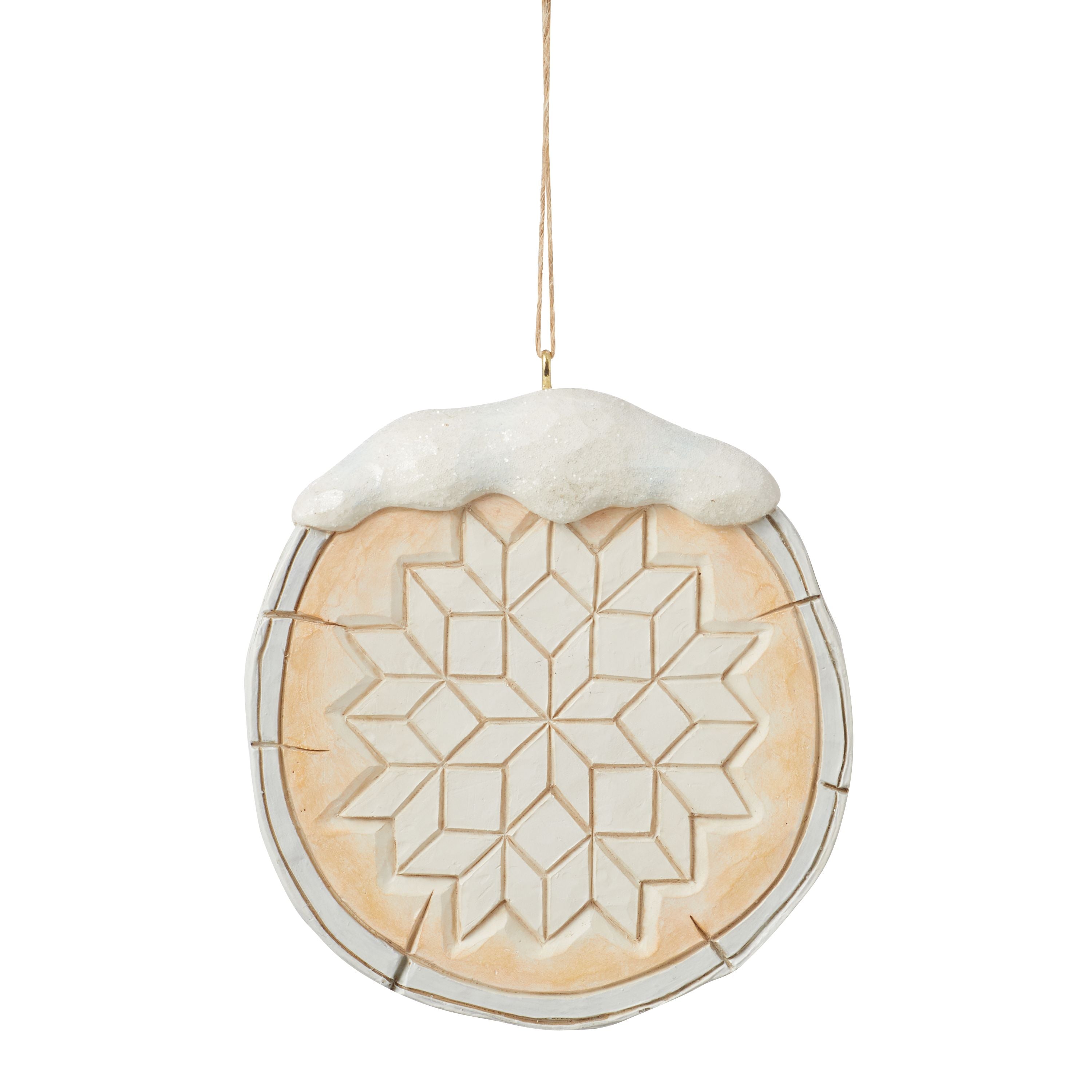 White Woodland Birch Bark Fawn Scene Disk Ornament
