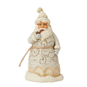 Forest Snow Day White Woodland Carved Santa with Pipe
