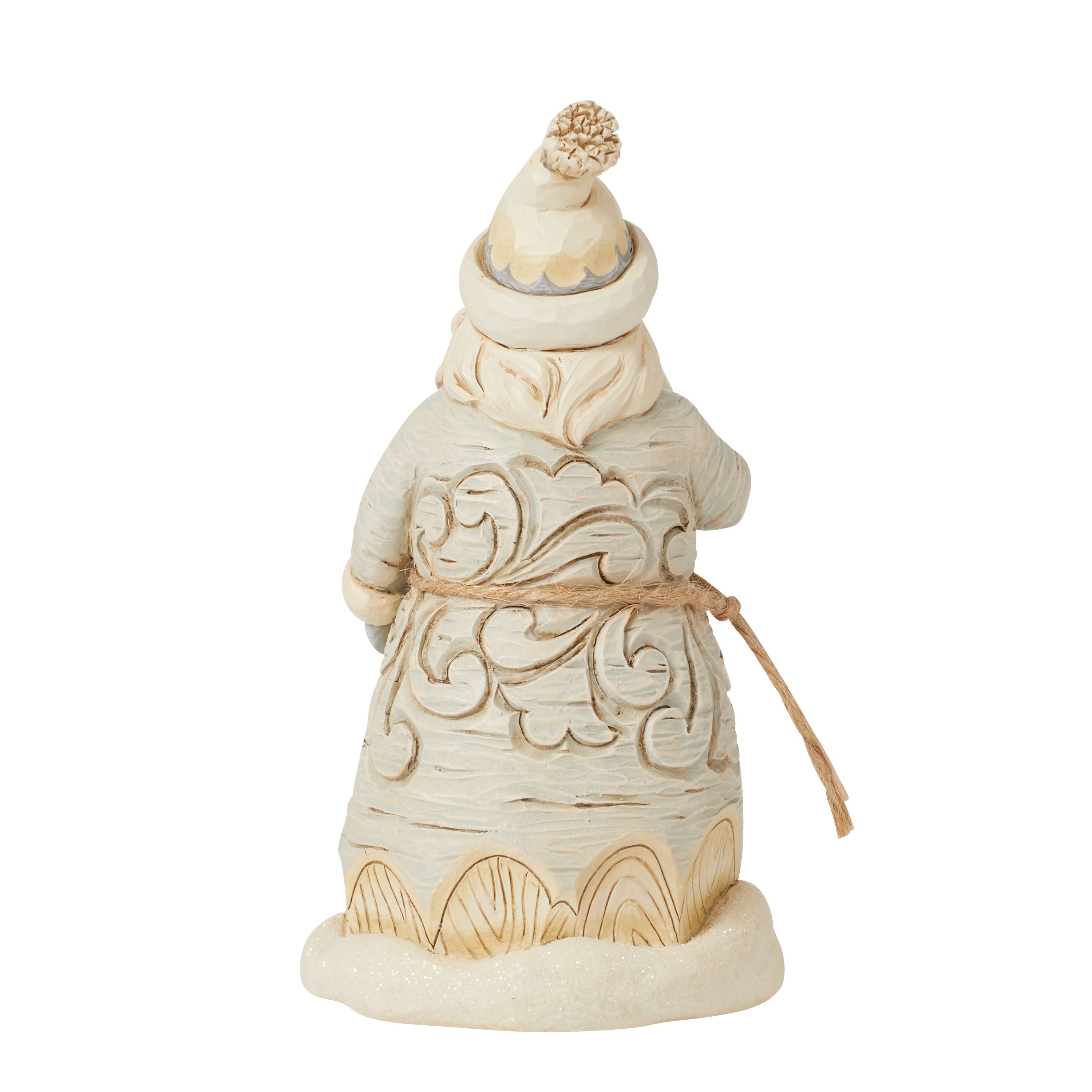 Forest Snow Day White Woodland Carved Santa with Pipe