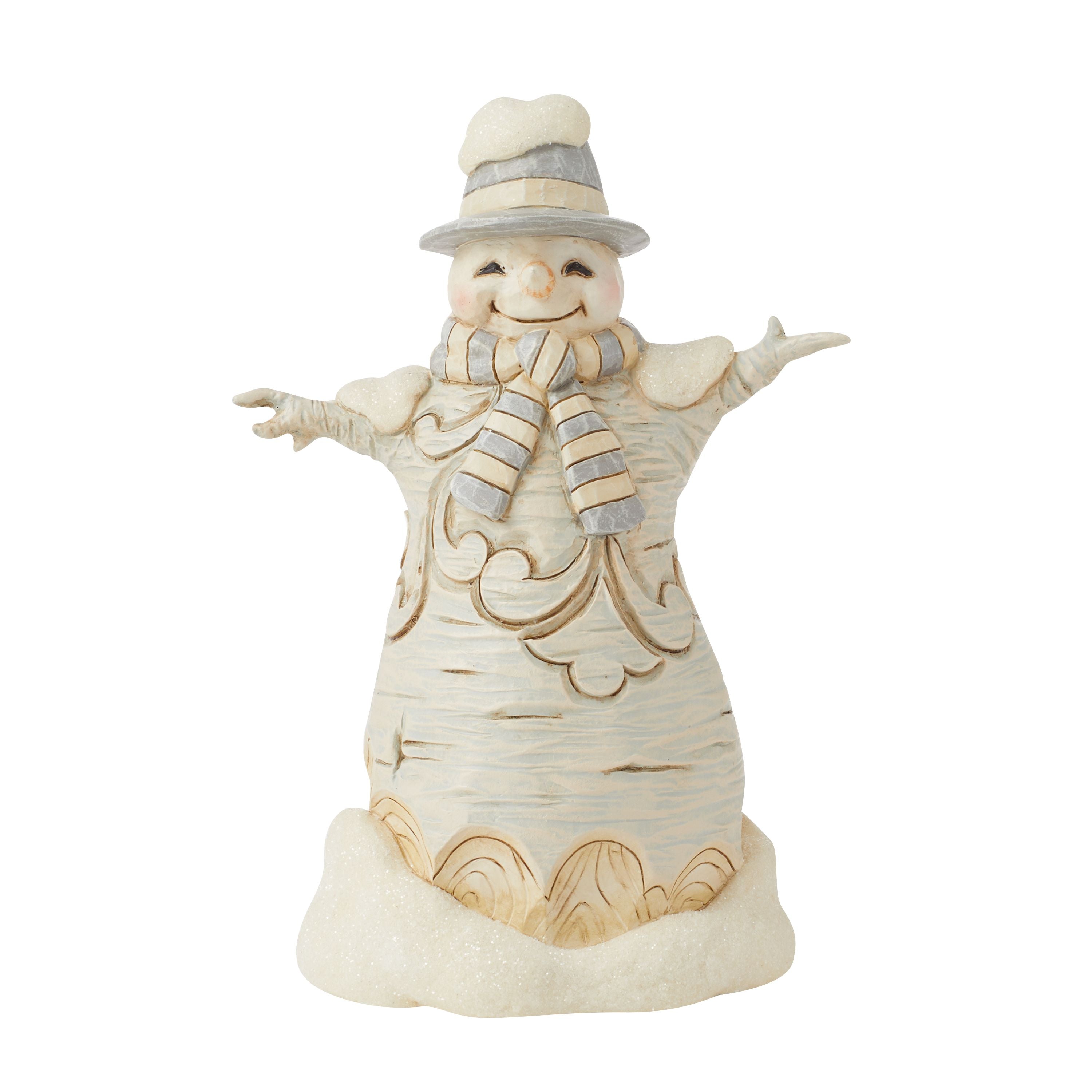 Forest Flurries White Woodland Carved Snowman with Hat