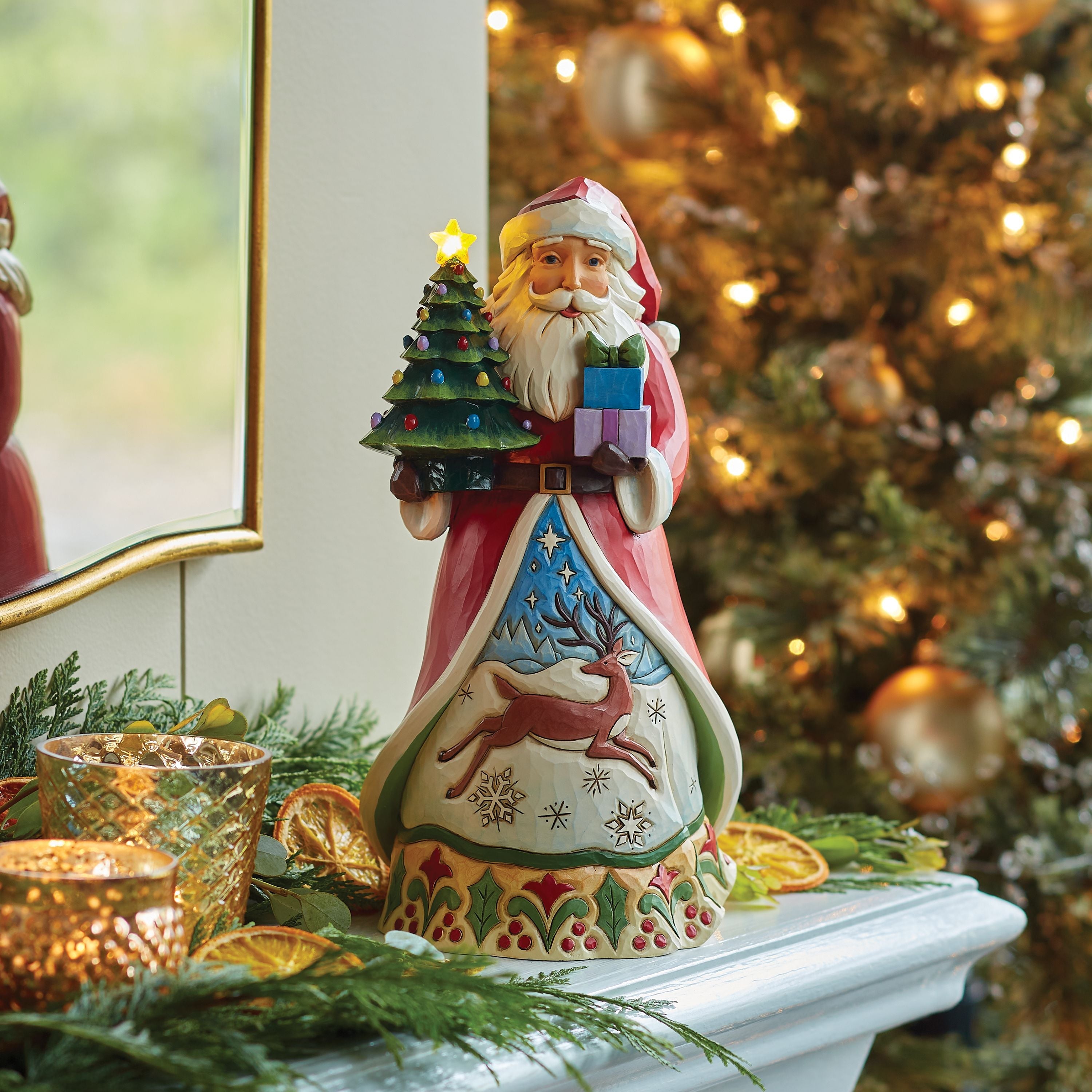 All Is Bright Santa With Vintage Tree LED Lit