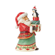Loaded Up With Christmas Cheer Pint Sized Santa With Stock of Presents and a Penguin
