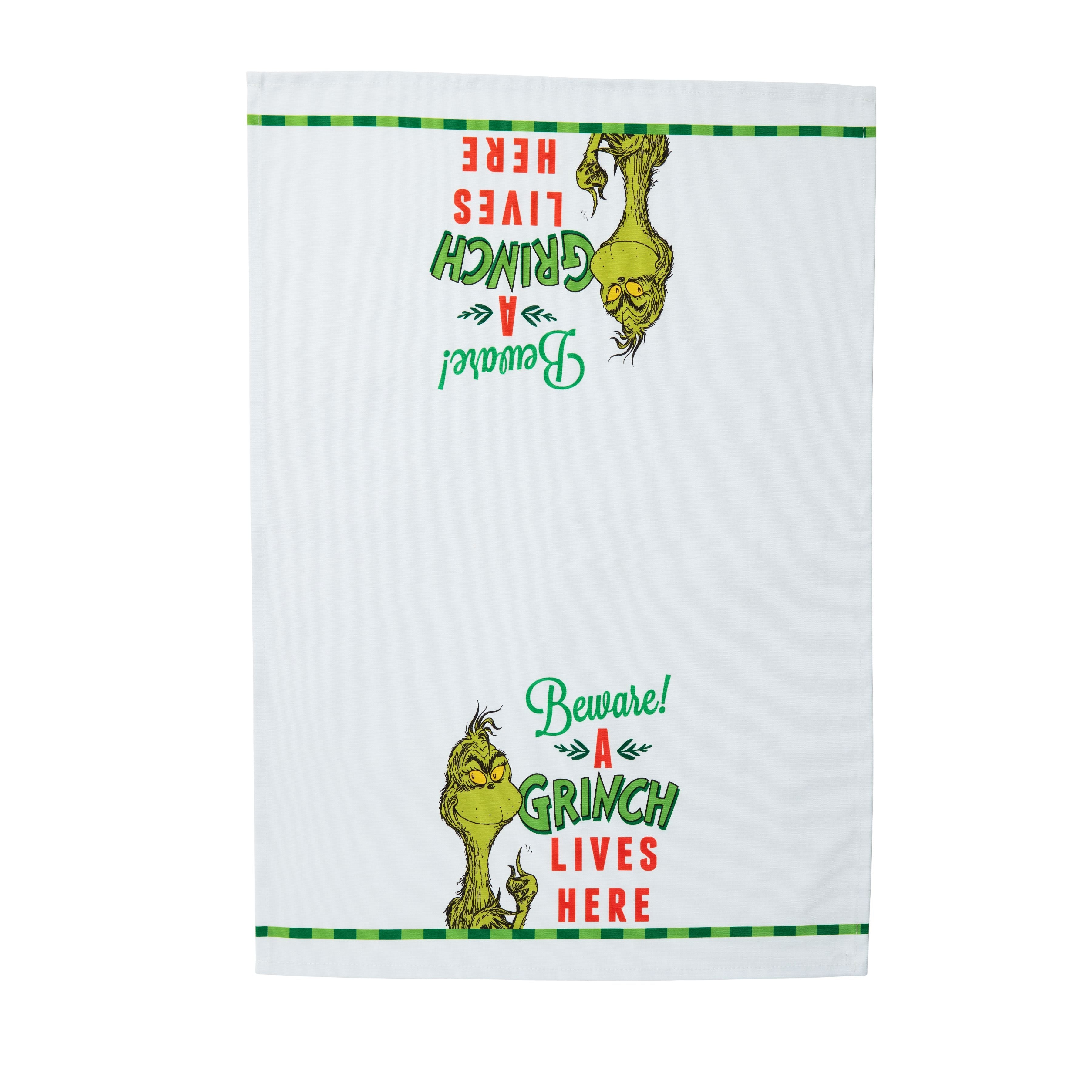 Beware A Grinch Lives Here Tea Towel